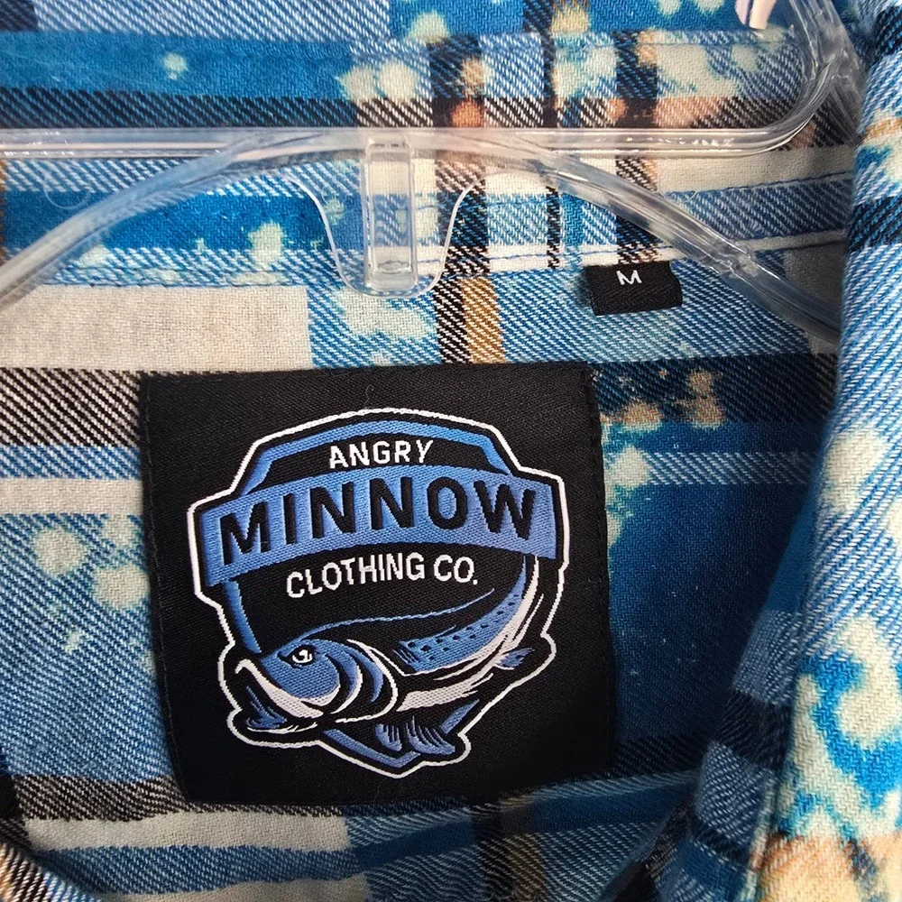 Angry Minnow Clothing Co Mens medium Long Sleeve Plaid Flannel Shirt Hamm's Beer